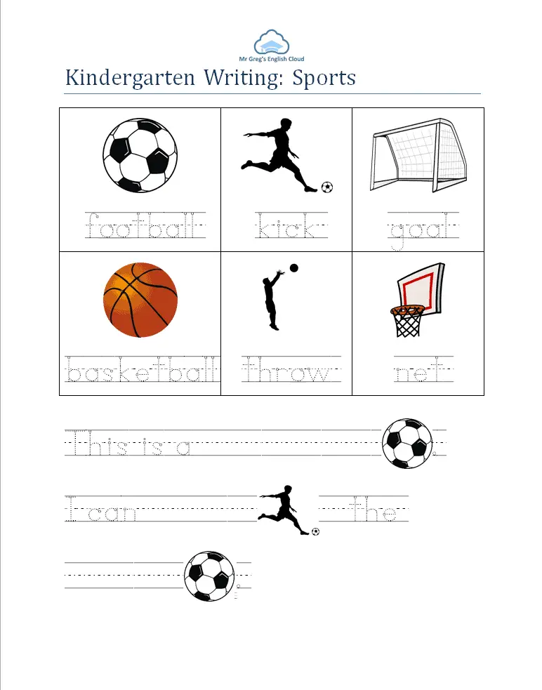 Kindergarten Writing: Sports - Mr Greg's English Cloud