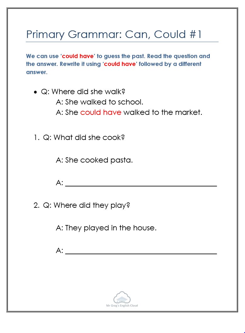 Primary Grammar: Can, Could - Mr Greg's English Cloud