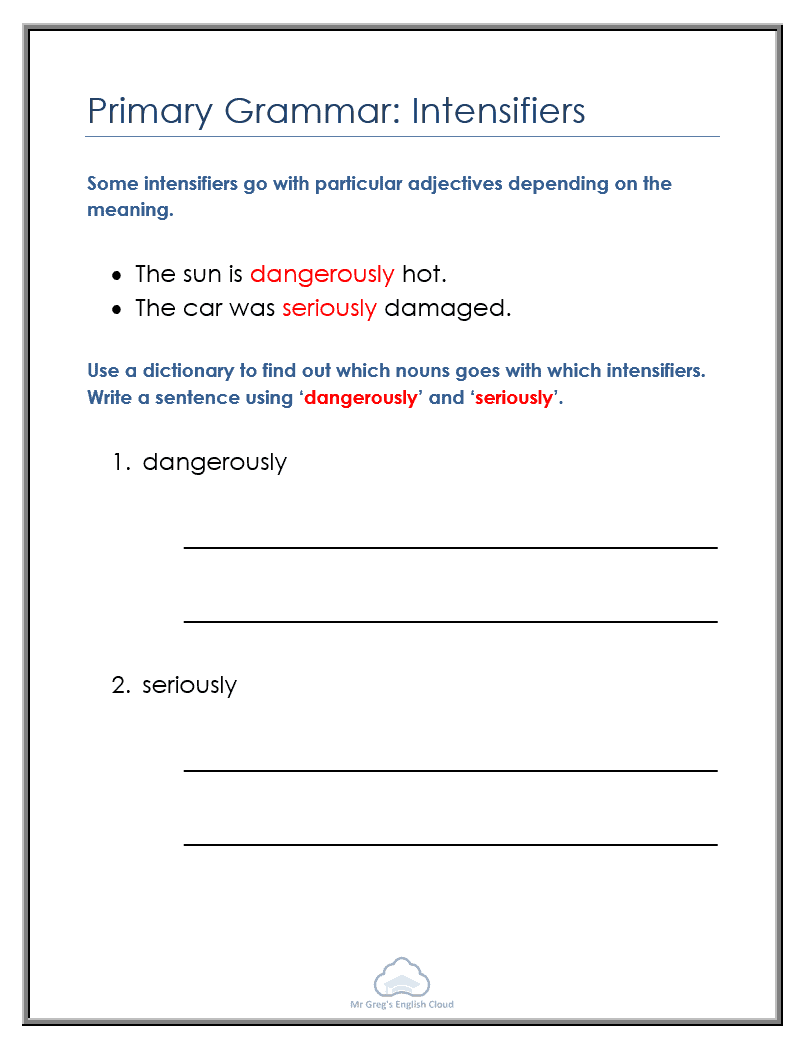 Primary Grammar: Intensifiers - Mr Greg's English Cloud