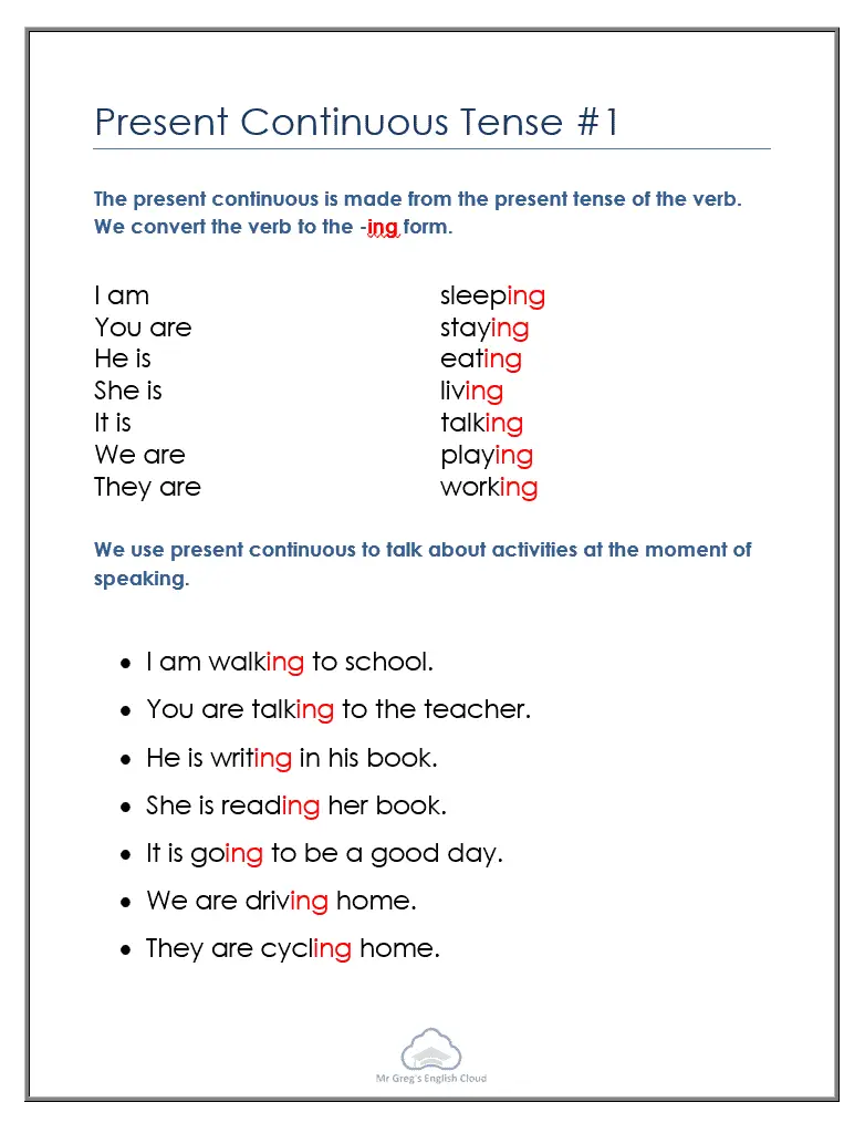 Primary Grammar: Present Continuous Tense #1 – Mr Greg’s English Cloud