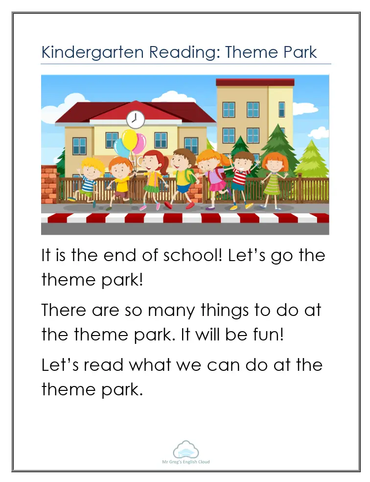 Kindergarten Reading: Theme Parks – Mr Greg's English Cloud