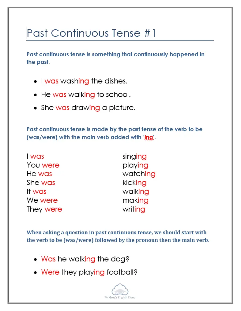 Primary Grammar: Past Continuous Tense #1 - Mr. Greg's English Cloud