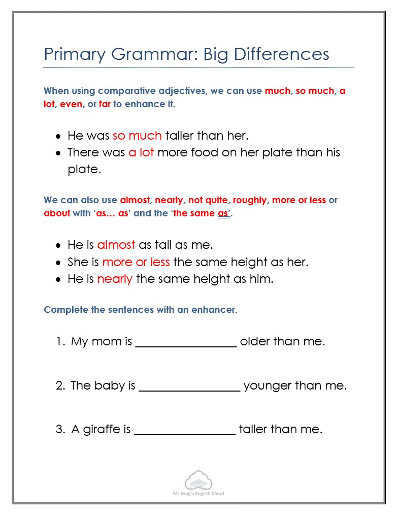 Primary Grammar: Big Differences - Mr. Greg's English Cloud