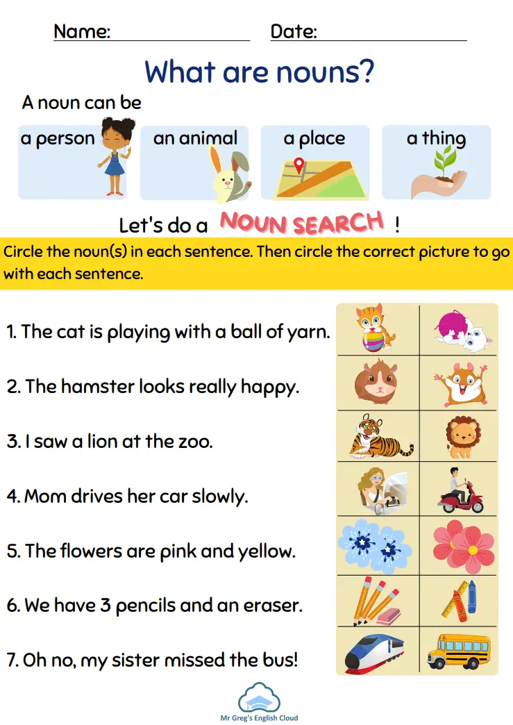 Kindergarten Grammar Worksheets – Mr Greg’s English Cloud