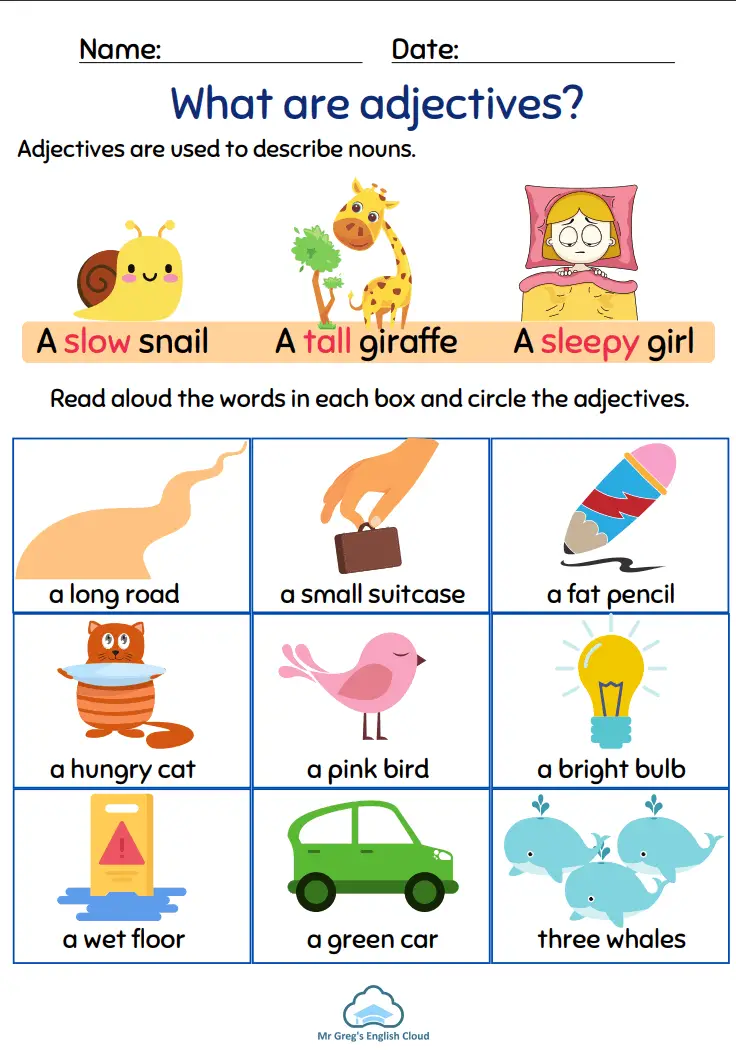 Basic Adjectives - Mr. Greg's English Cloud