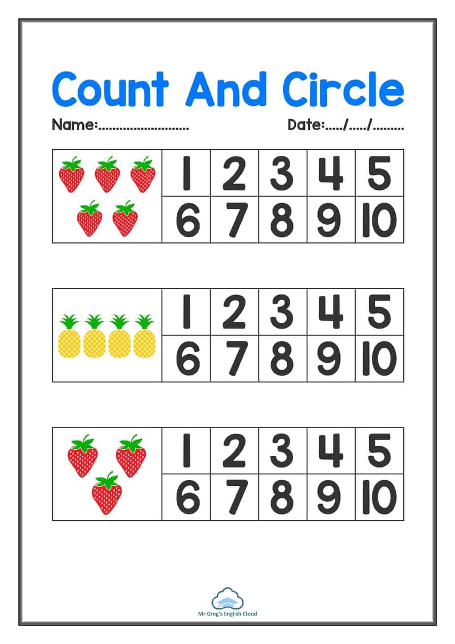 Kindergarten Mathematics: Count And Circle – Mr Greg's English Cloud